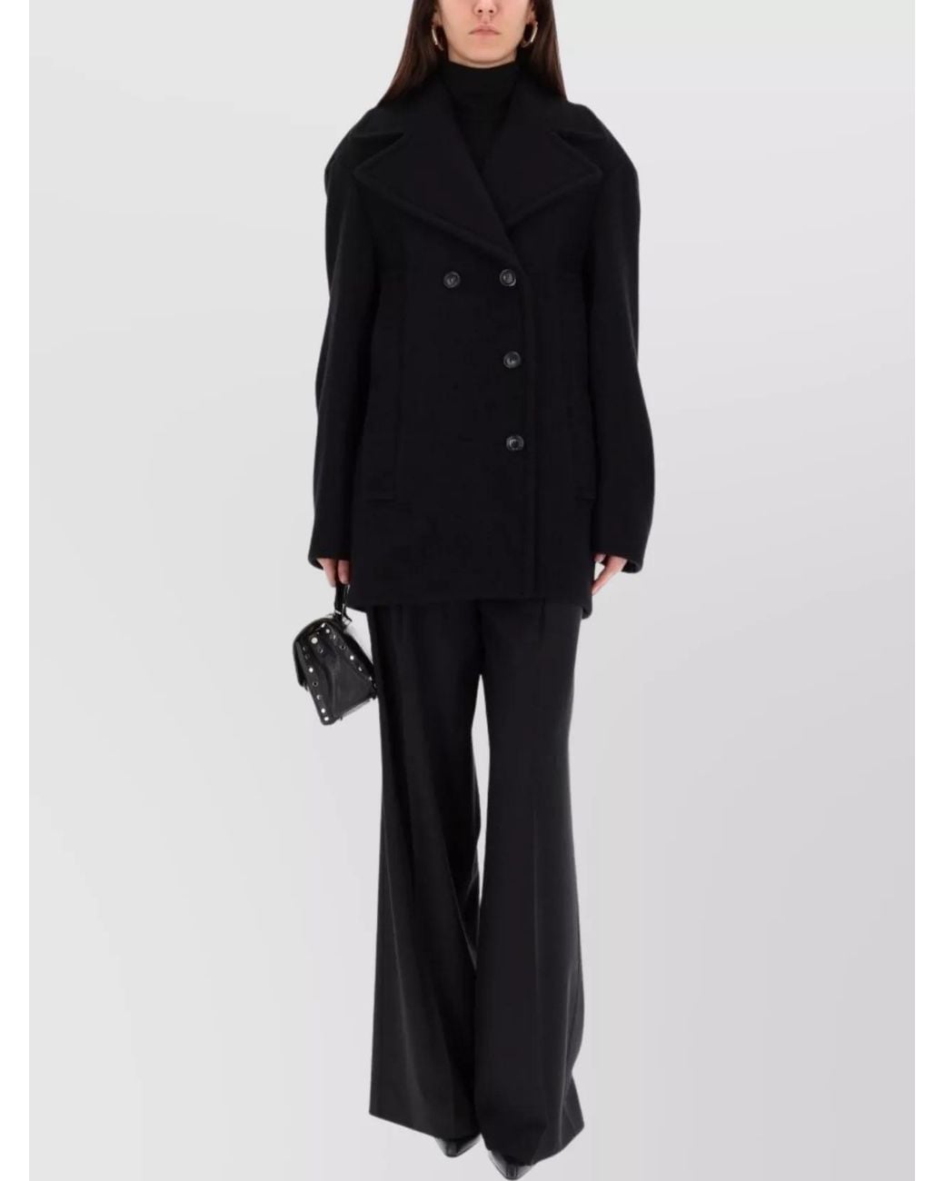 Sportmax Black Virgin Wool Double-Breasted Coat