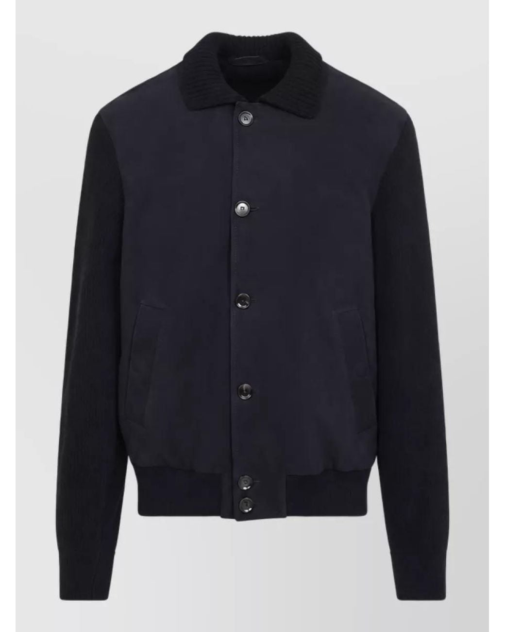 Brioni Blue Leather Ribbed-Collar Single-Breasted Jacket for men