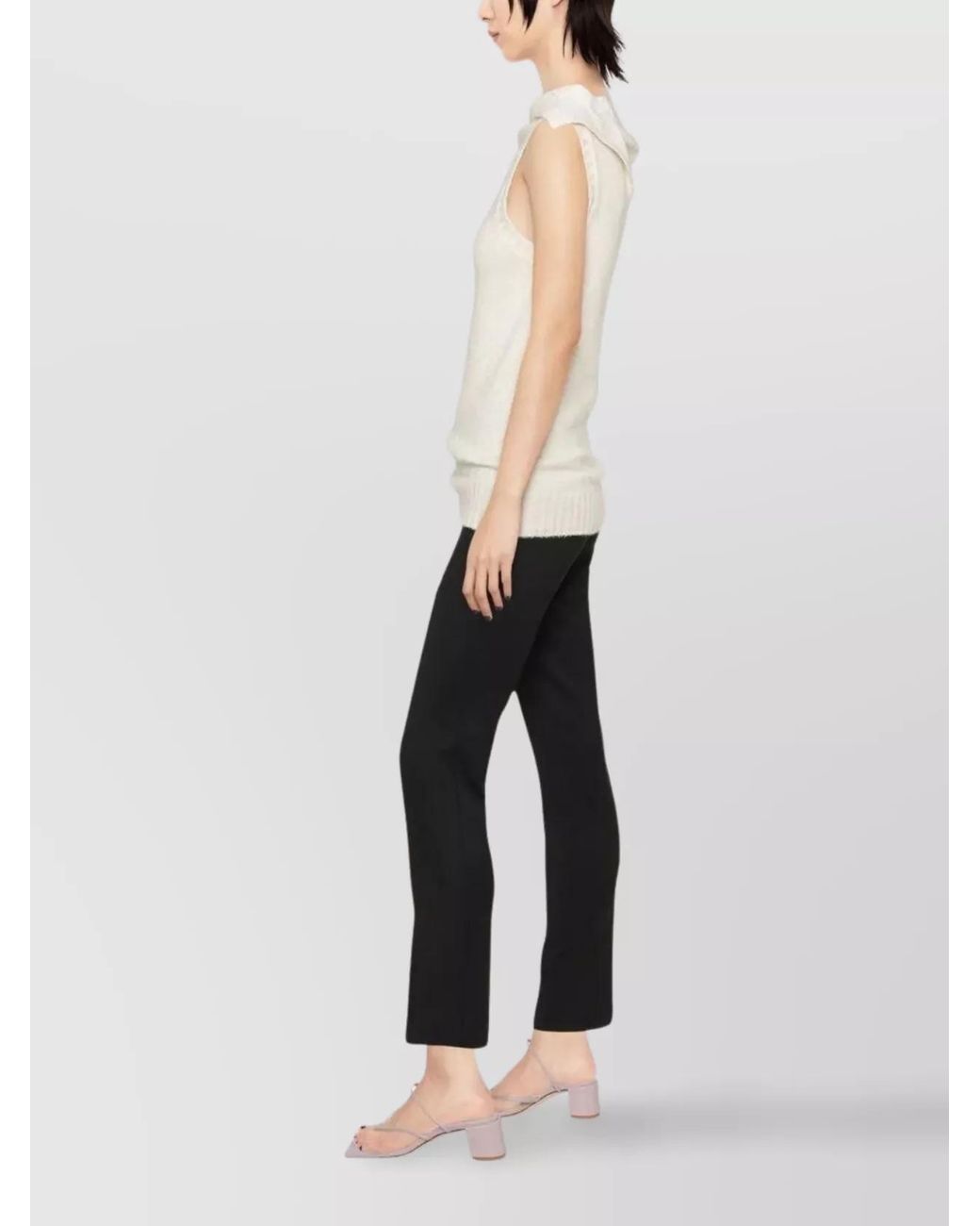 P.A.R.O.S.H. Black Virgin Wool Mid-Rise Cropped Tapered Trousers