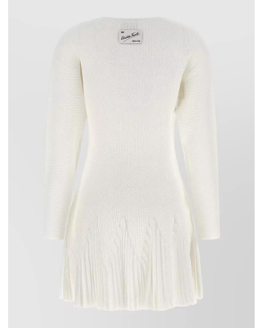 Elisabetta Franchi White Ribbed Knit Pleated Dress