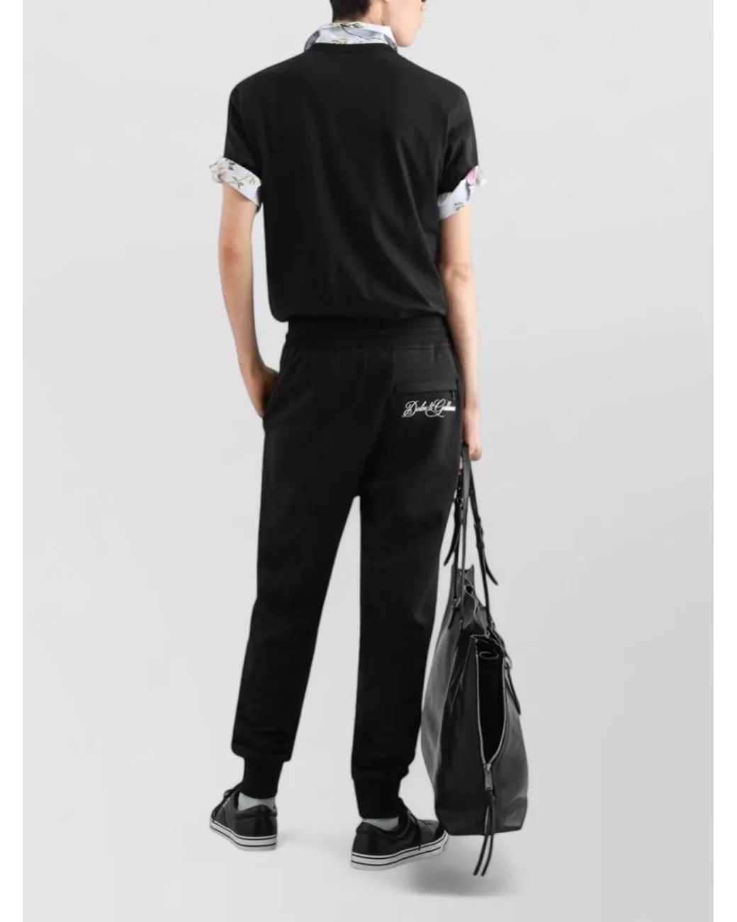 Dolce & Gabbana Black Leather Patch T-Shirt for men