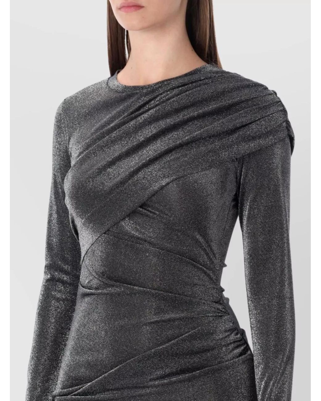 Isabel Marant Gray Metallic Draped Long-Sleeve Mini Dress