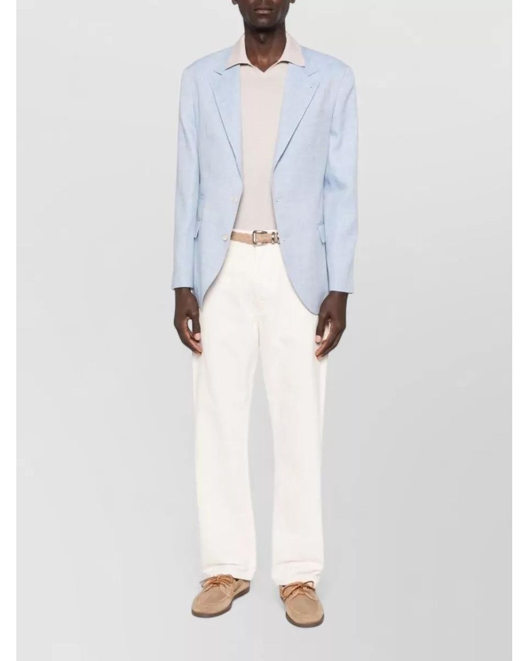 Brunello Cucinelli Blue Linen And Virgin Wool Single Breasted Blazer for men