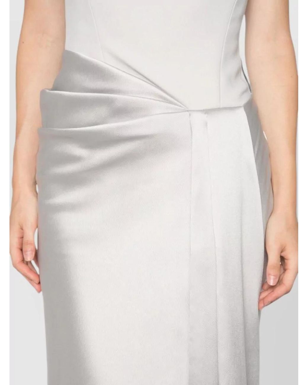 Solace London White Satin Strapless Draped Maxi Dress