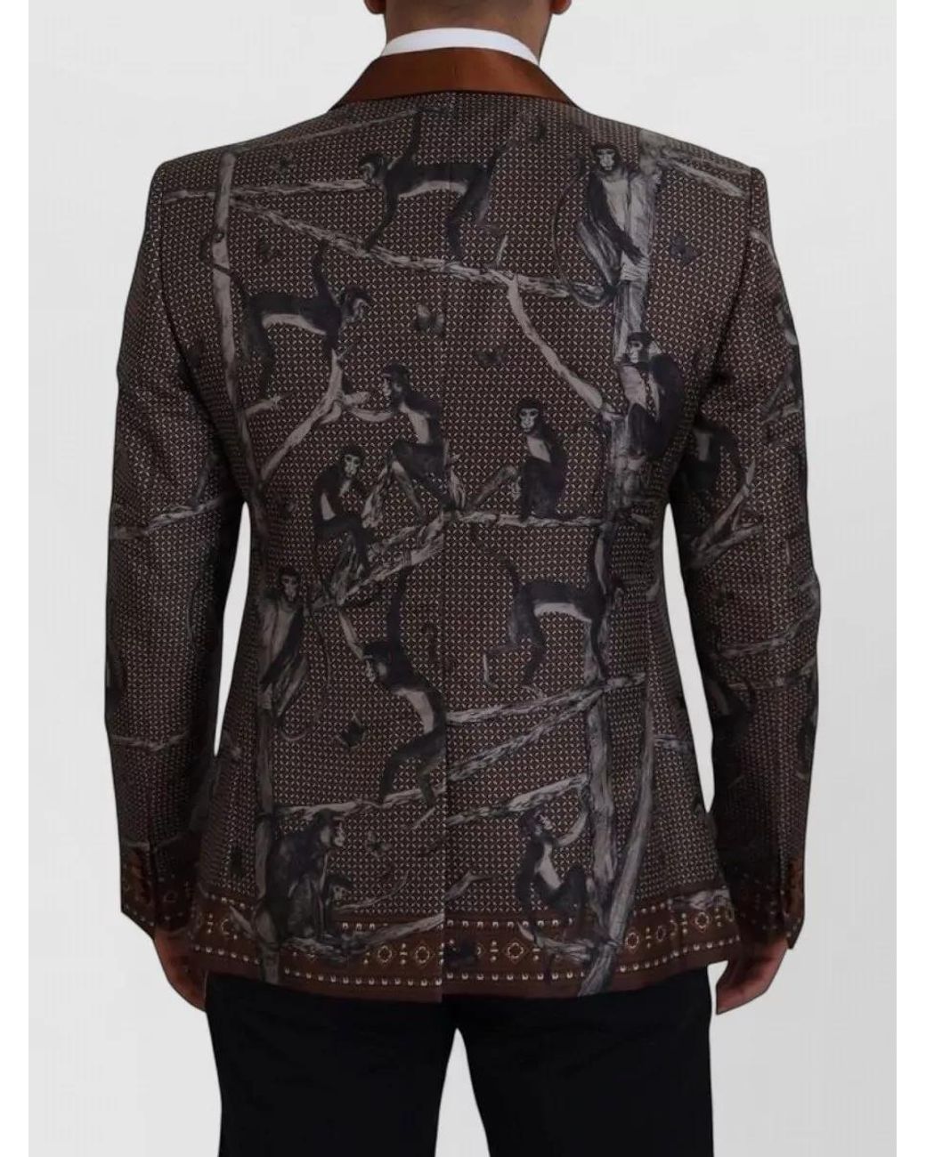 Dolce & Gabbana Black Silk Monkey Print Slim-Fit Blazer for men