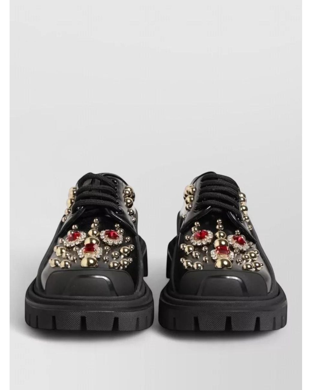 Dolce & Gabbana Black Leather Crystal-Embellished Derby Shoes