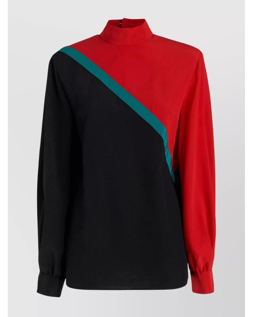 Gucci Red Silk High-Neck Long-Sleeve Blouse