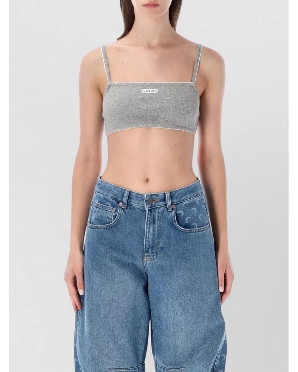 MARINE SERRE Blue Ribbed Cotton Bralette