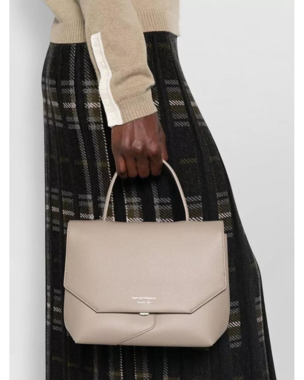 Emporio Armani Natural Grained Leather Shoulder Bag