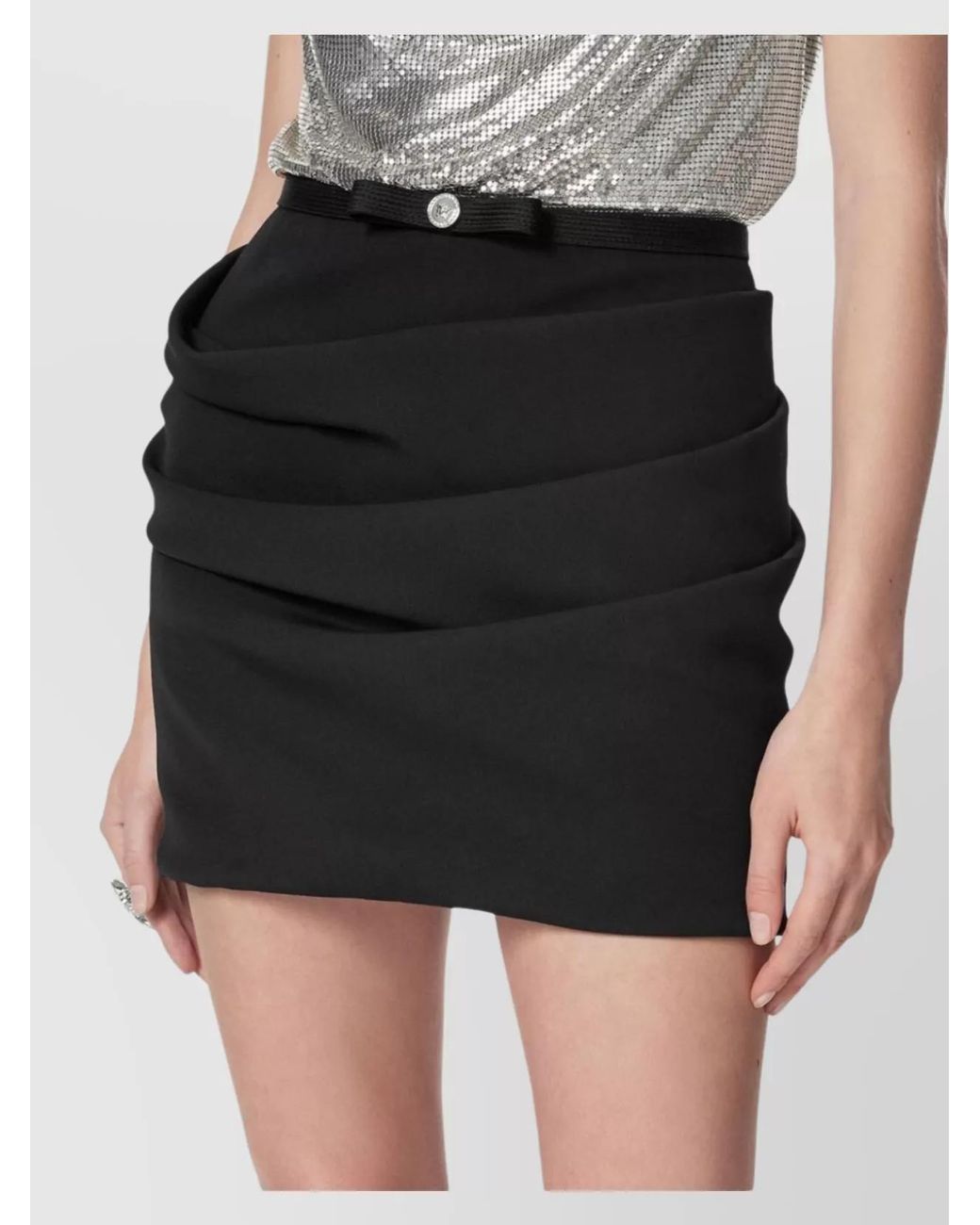 Versace Black Wool High-Rise Draped Mini Skirt