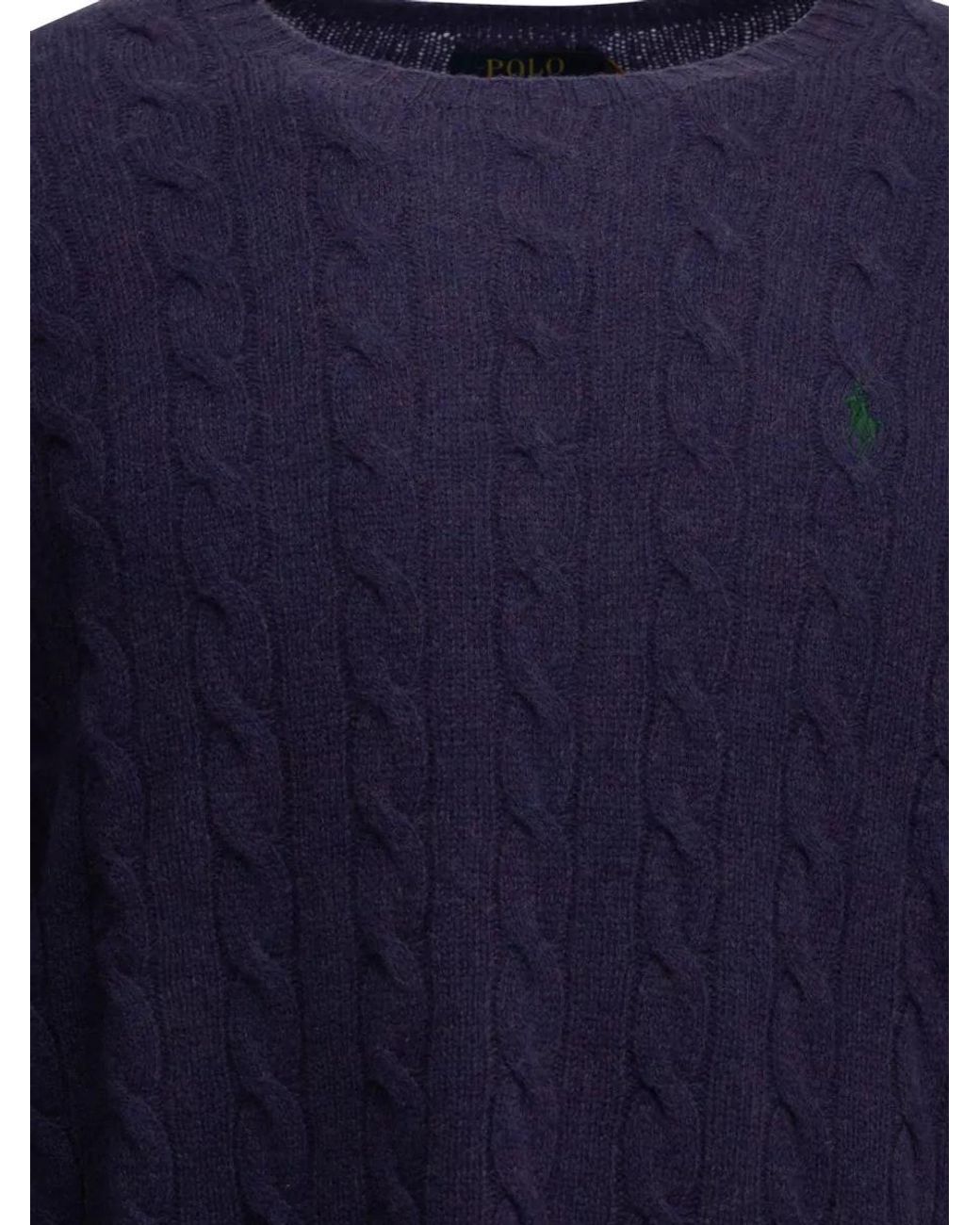Polo Ralph Lauren Blue Cable-Knit Wool Cashmere Crew-Neck Sweater for men
