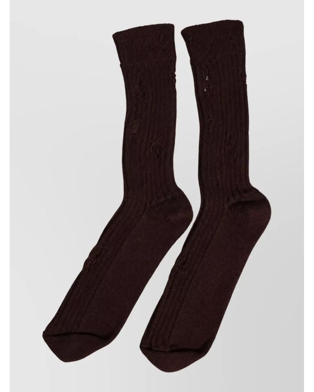 Dolce & Gabbana Brown Cotton Distressed Mid Calf Socks for men