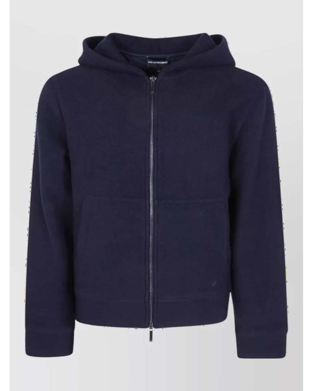 Emporio Armani Blue Wool Blend Zip-Up Hoodie Jacket for men