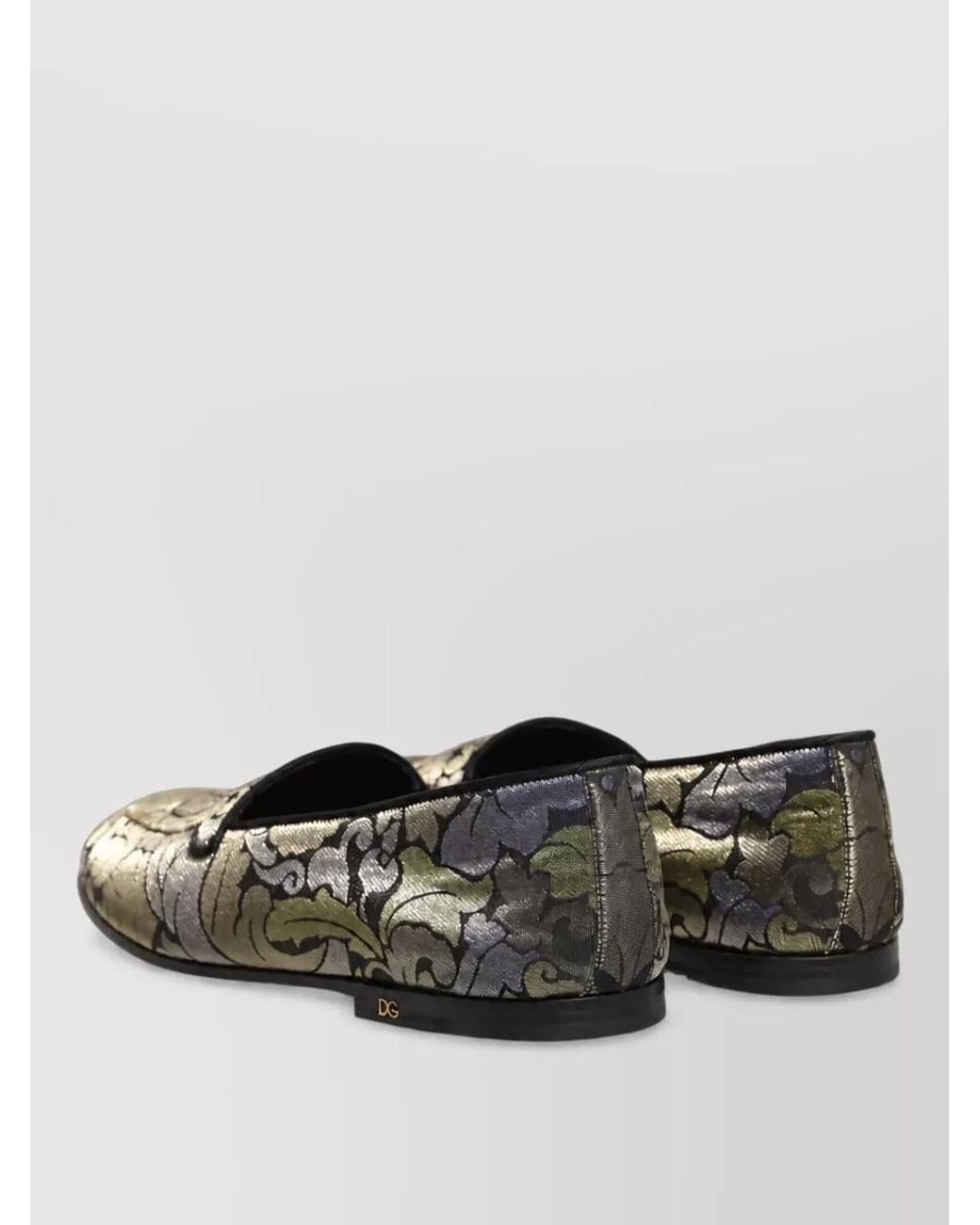 Dolce & Gabbana Gray Leather Floral Loafers for men
