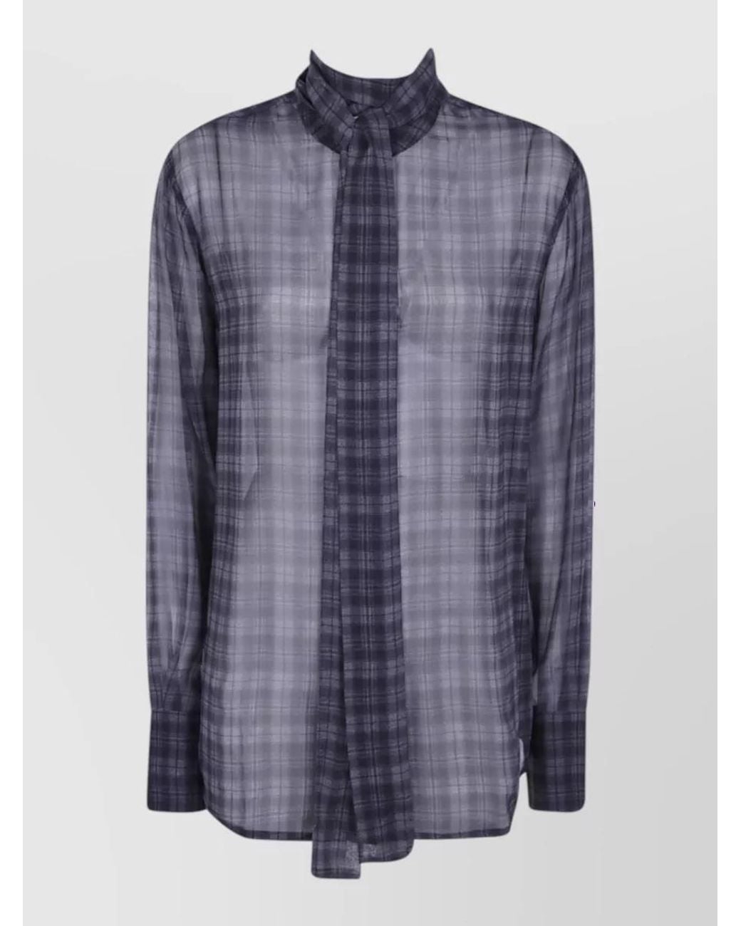 7 For All Mankind Blue Silk Long Sleeve Bow Shirt
