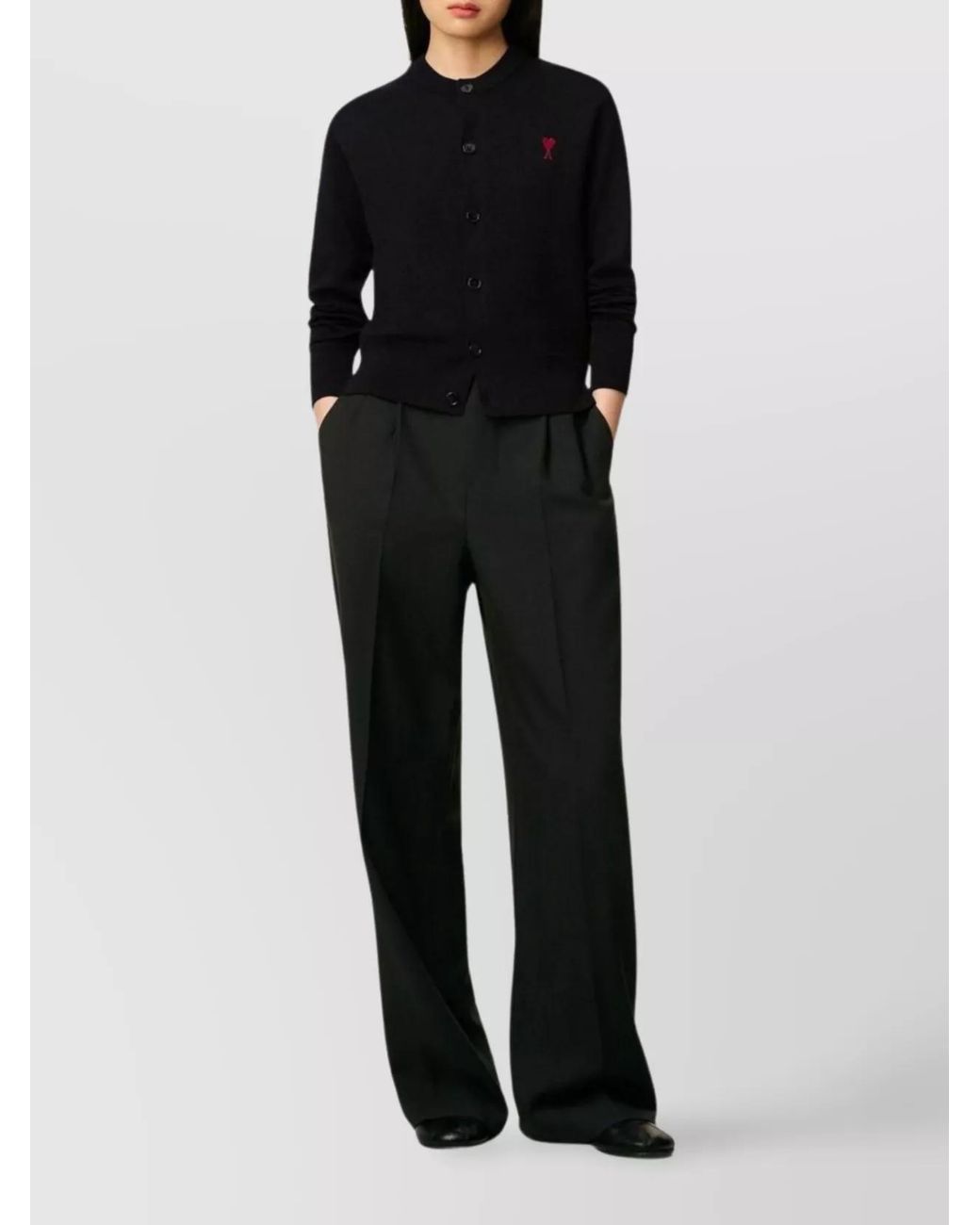 AMI Black Wool Crewneck Cardigan
