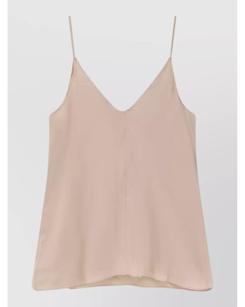 Brunello Cucinelli Natural Silk V-Neck Sleeveless Top