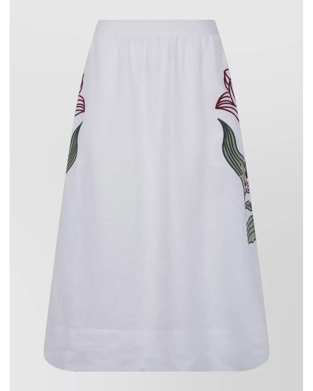 Farm Rio Gray Linen Floral Embroidered Midi A-Line Skirt