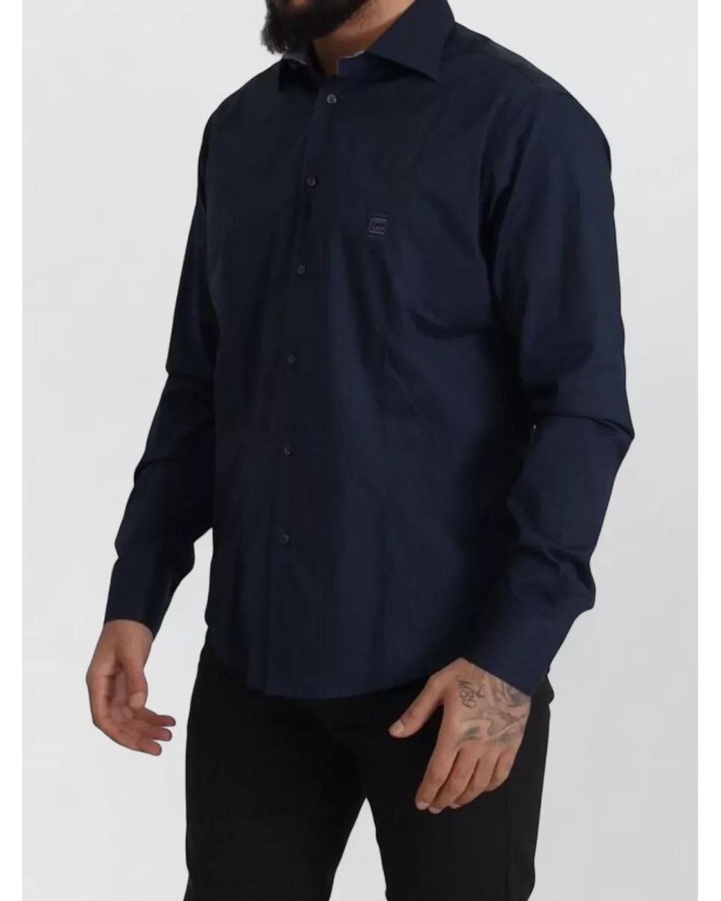 Roberto Cavalli Blue Cotton Long-Sleeve Dress Shirt for men