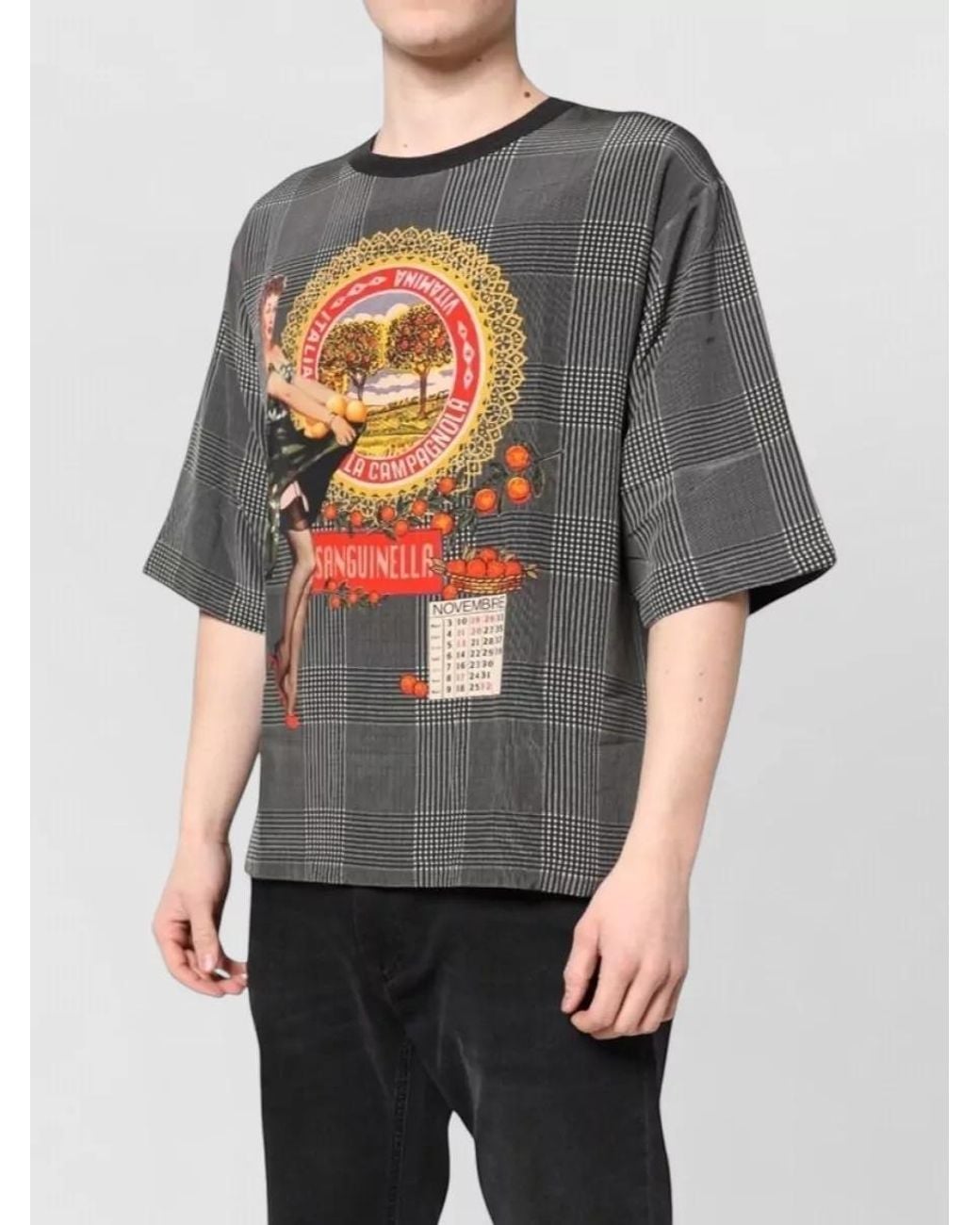 Dolce & Gabbana Gray Silk Graphic Print Short-Sleeve T-Shirt for men