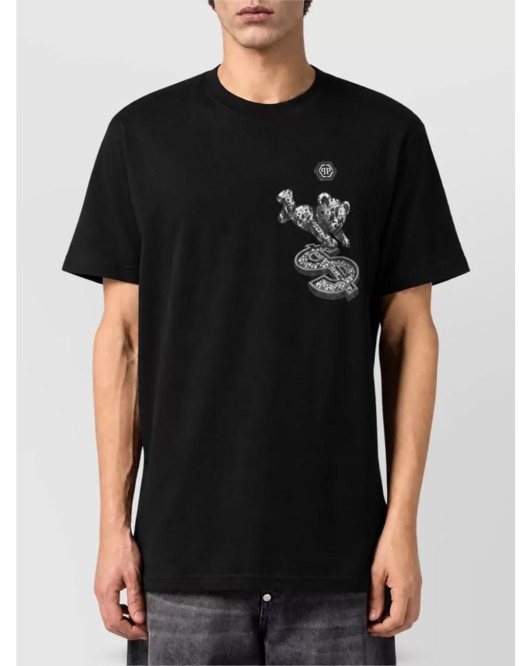 Philipp Plein Black Ribbed Crew Neck T-Shirt for men