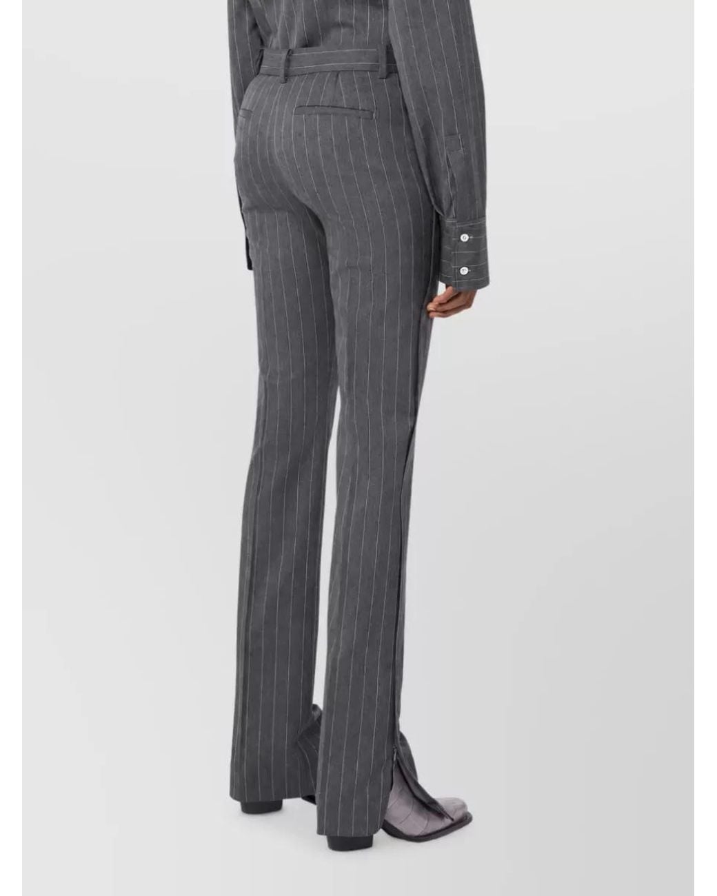 Sportmax Gray Pinstripe Low-Rise Slim Flared Wool Suit Trousers