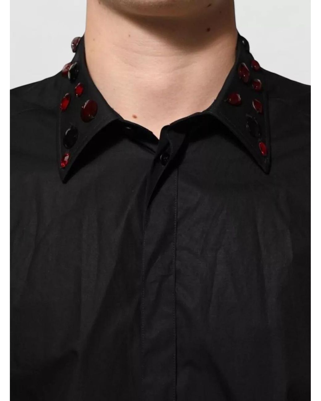 Dolce & Gabbana Black Embellished Long-Sleeve Cotton Shirt for men
