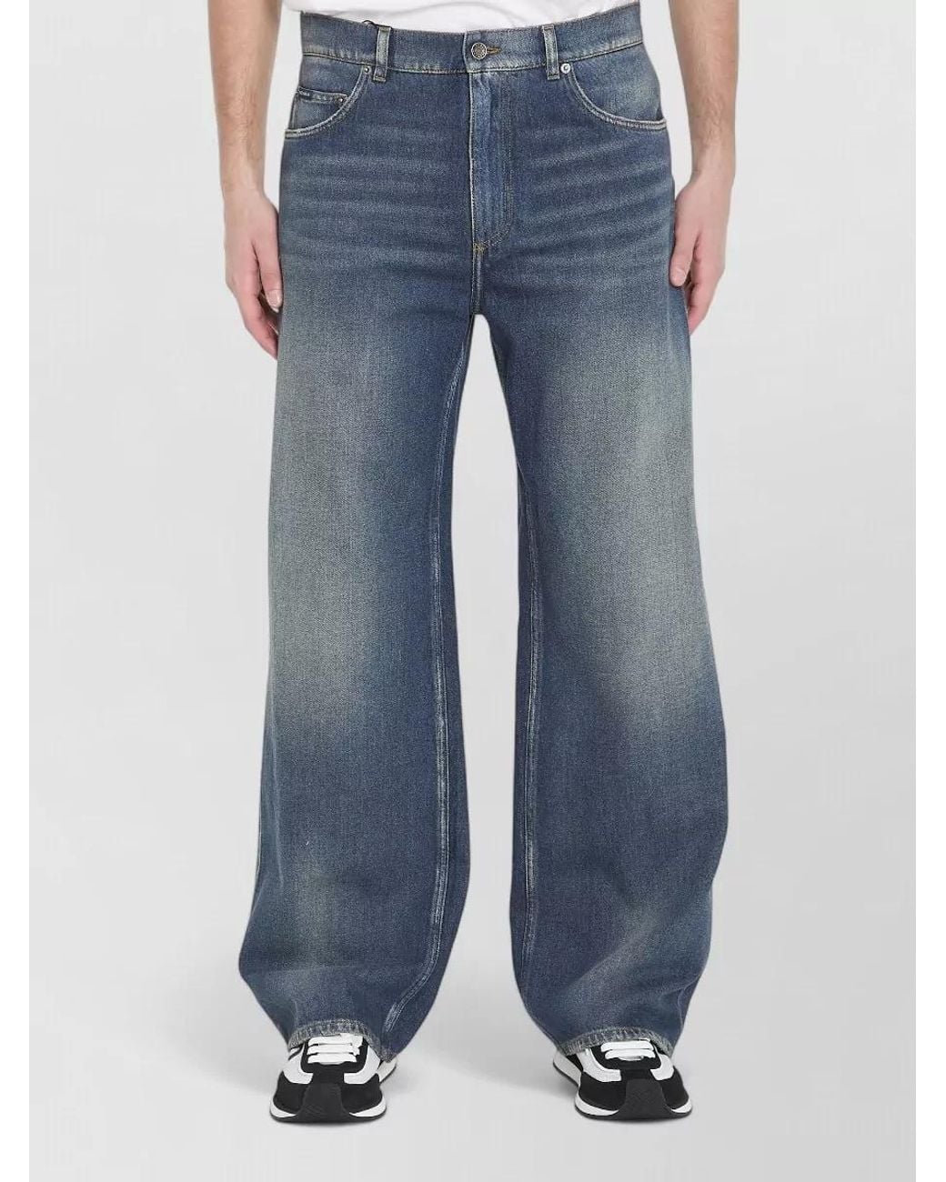 Dolce & Gabbana Blue Cotton Denim Mid-Rise Wide-Leg Jeans for men