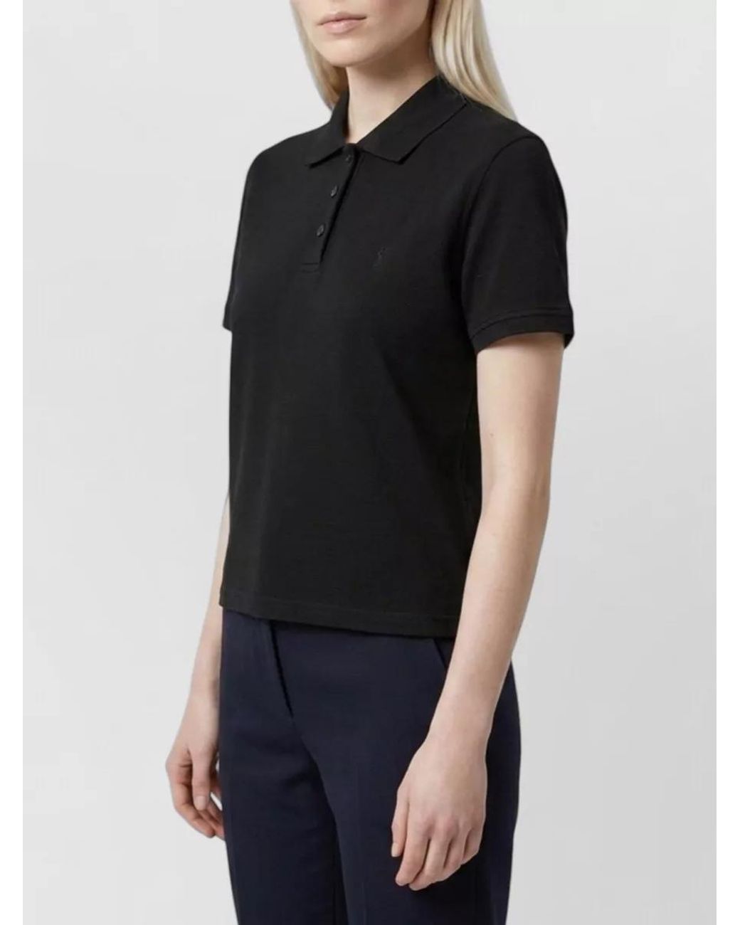 Saint Laurent Black Logo-Embroidered Piqué Polo Shirt