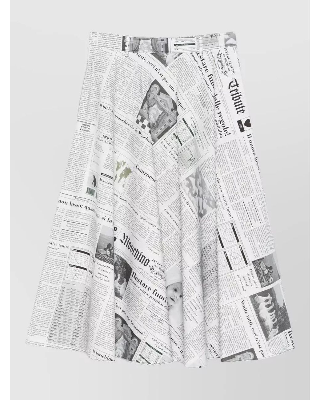 Moschino High Waist Midi Skirt Newspaper Print in White | Lyst UK
