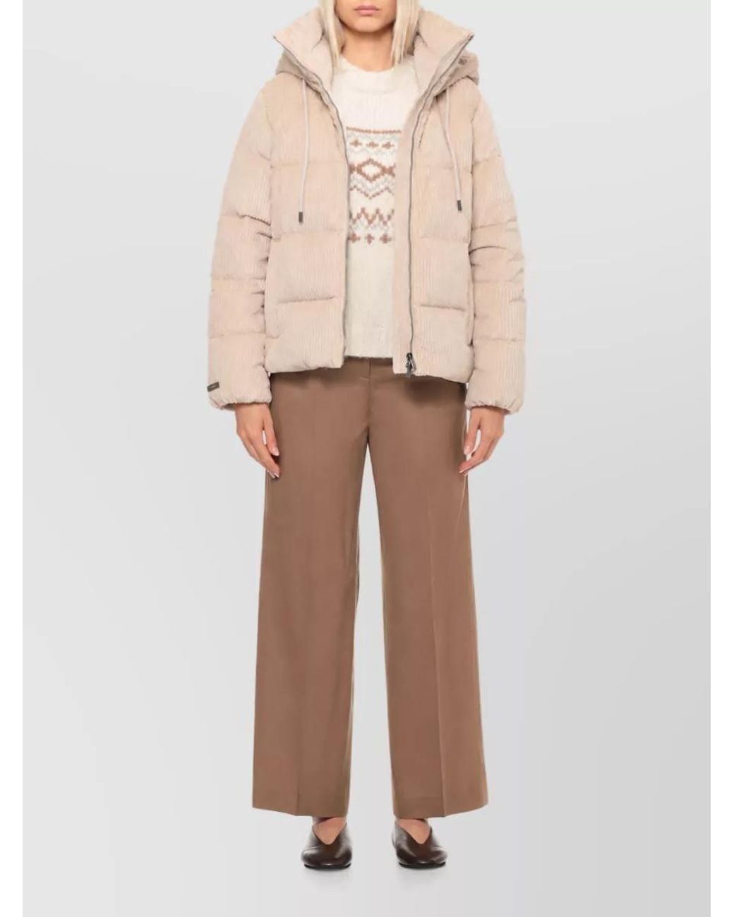 Peserico Natural Quilted Hooded Down Parka Coat