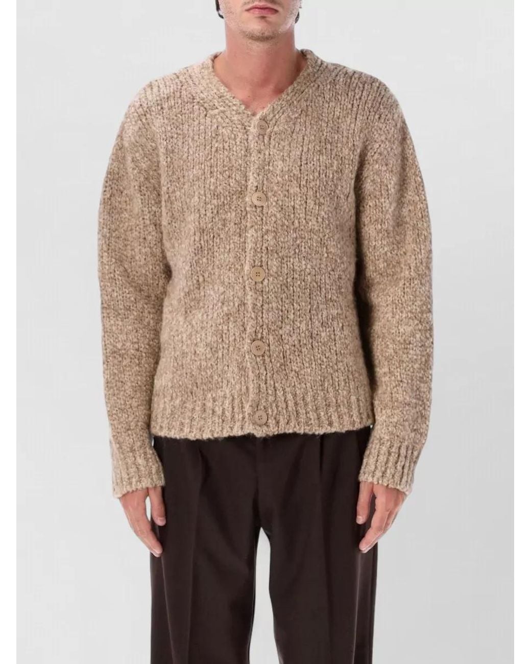 sunflower Natural Alpaca Wool Textured V-Neck Cardigan for men