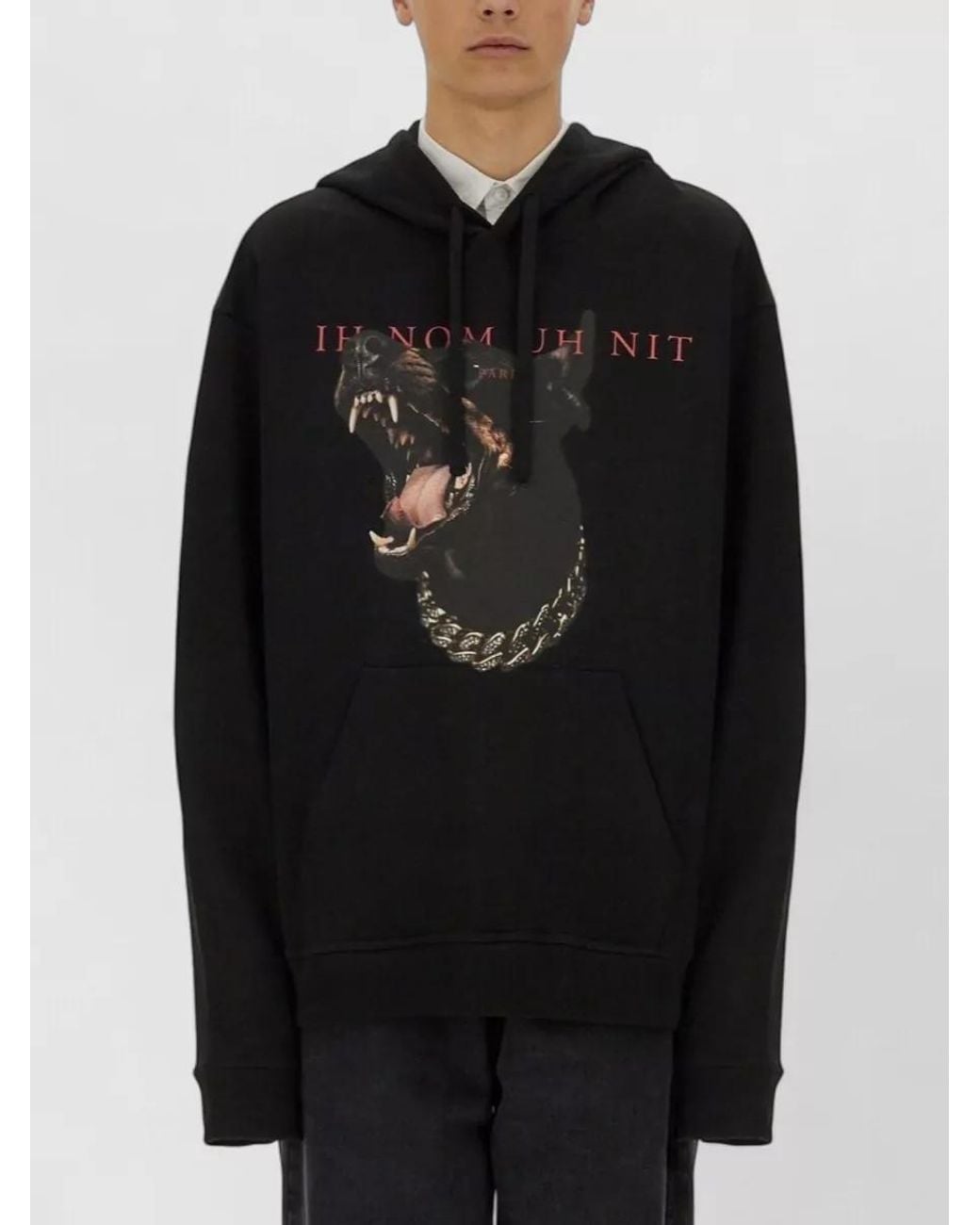 Ih Nom Uh Nit Black Printed Cotton Hoodie for men
