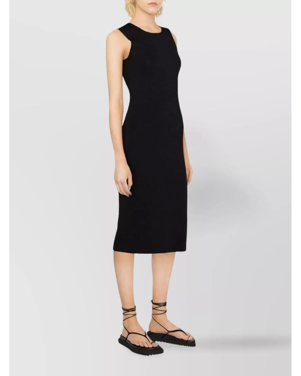 P.A.R.O.S.H. Black Knitted Sleeveless Round-Neck Midi Dress