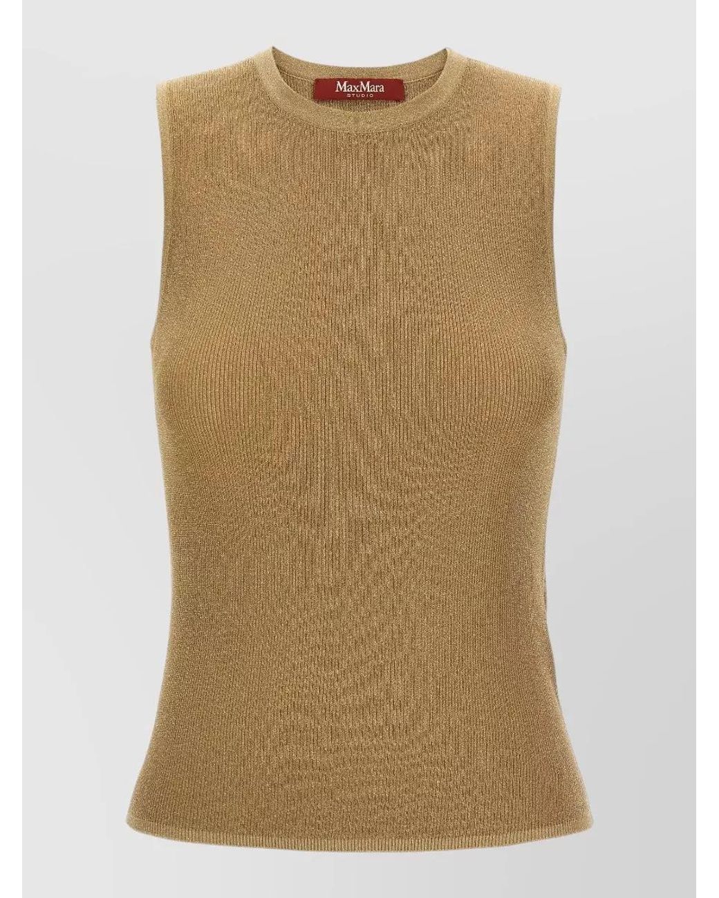 Max Mara Natural Ribbed Metallic Sleeveless Knitted Top