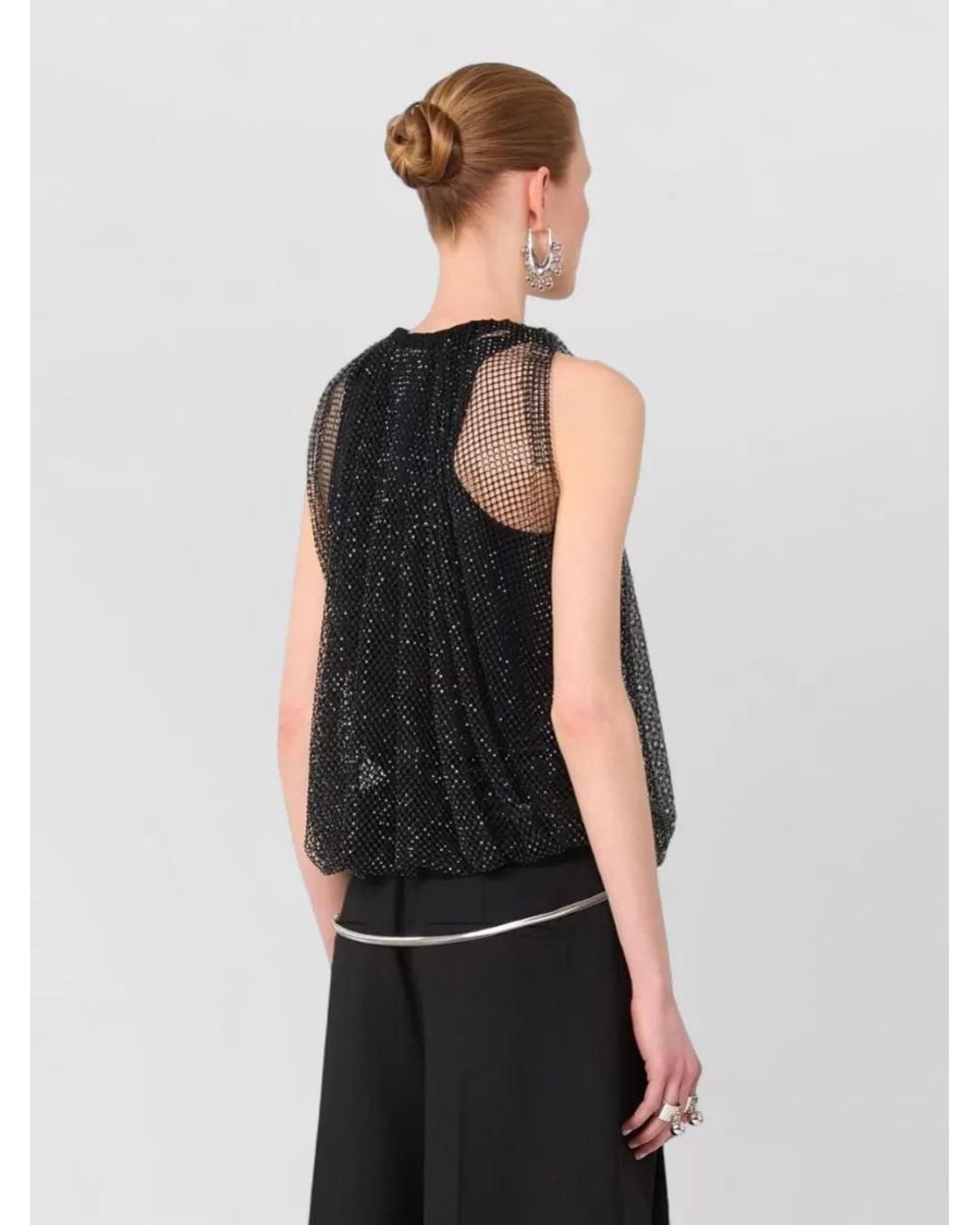 Sportmax Black Crystal-Embellished Mesh Top