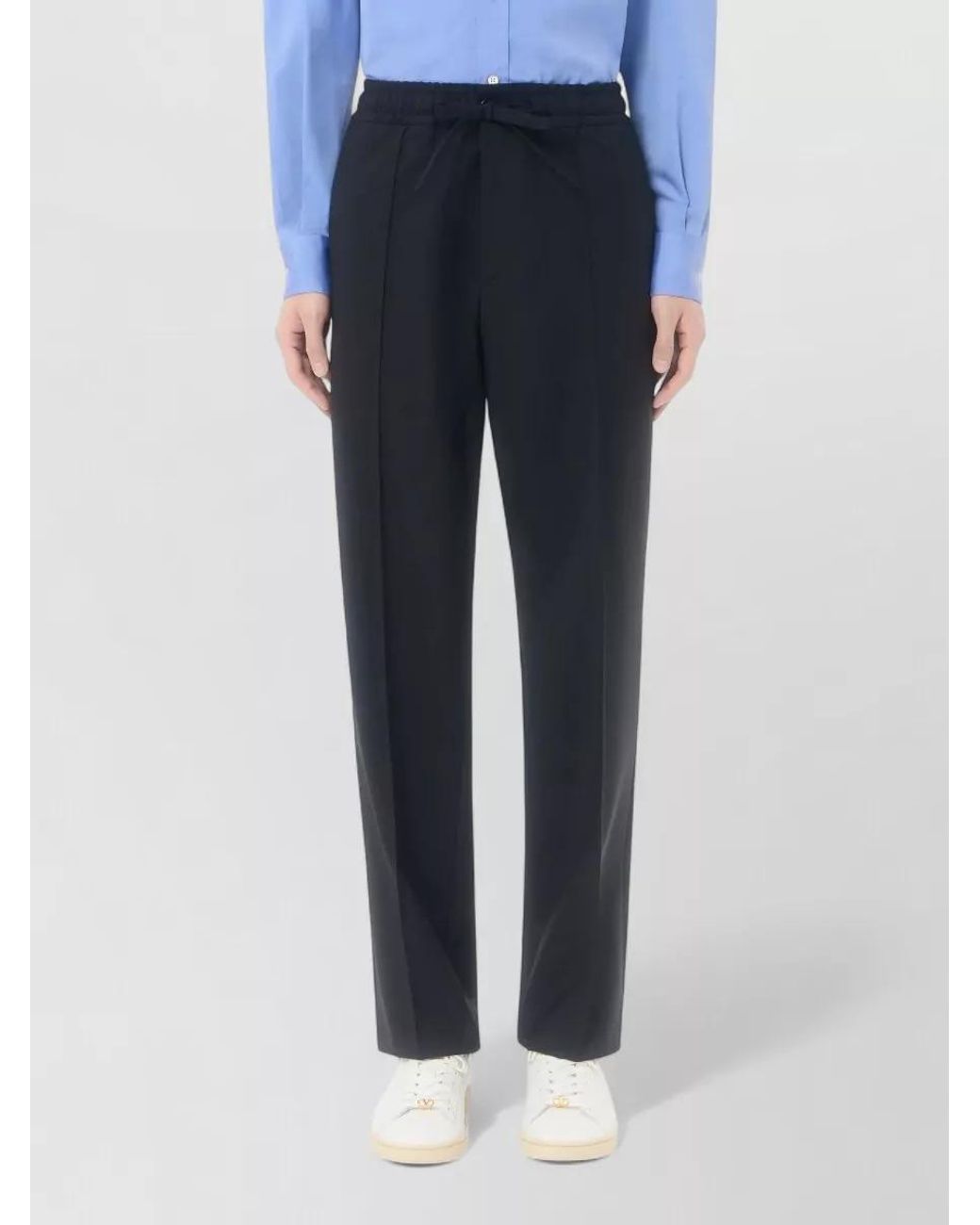 Valentino Black Cotton Gabardine Straight-Leg Trousers for men