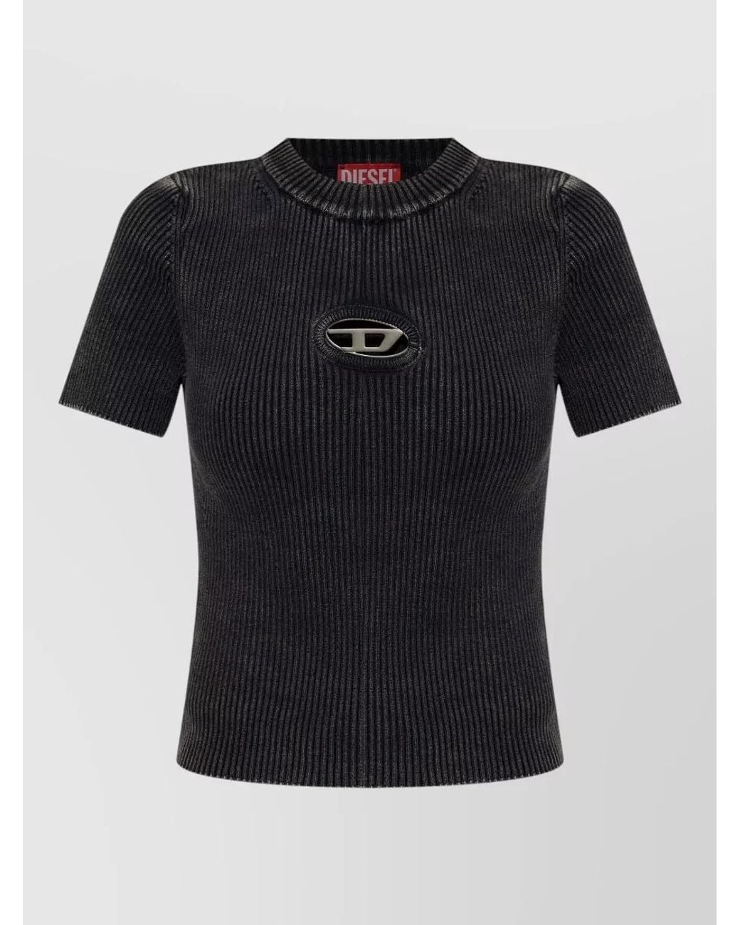 DIESEL Black Cotton Ribbed Cutout Cropped T-Shirt
