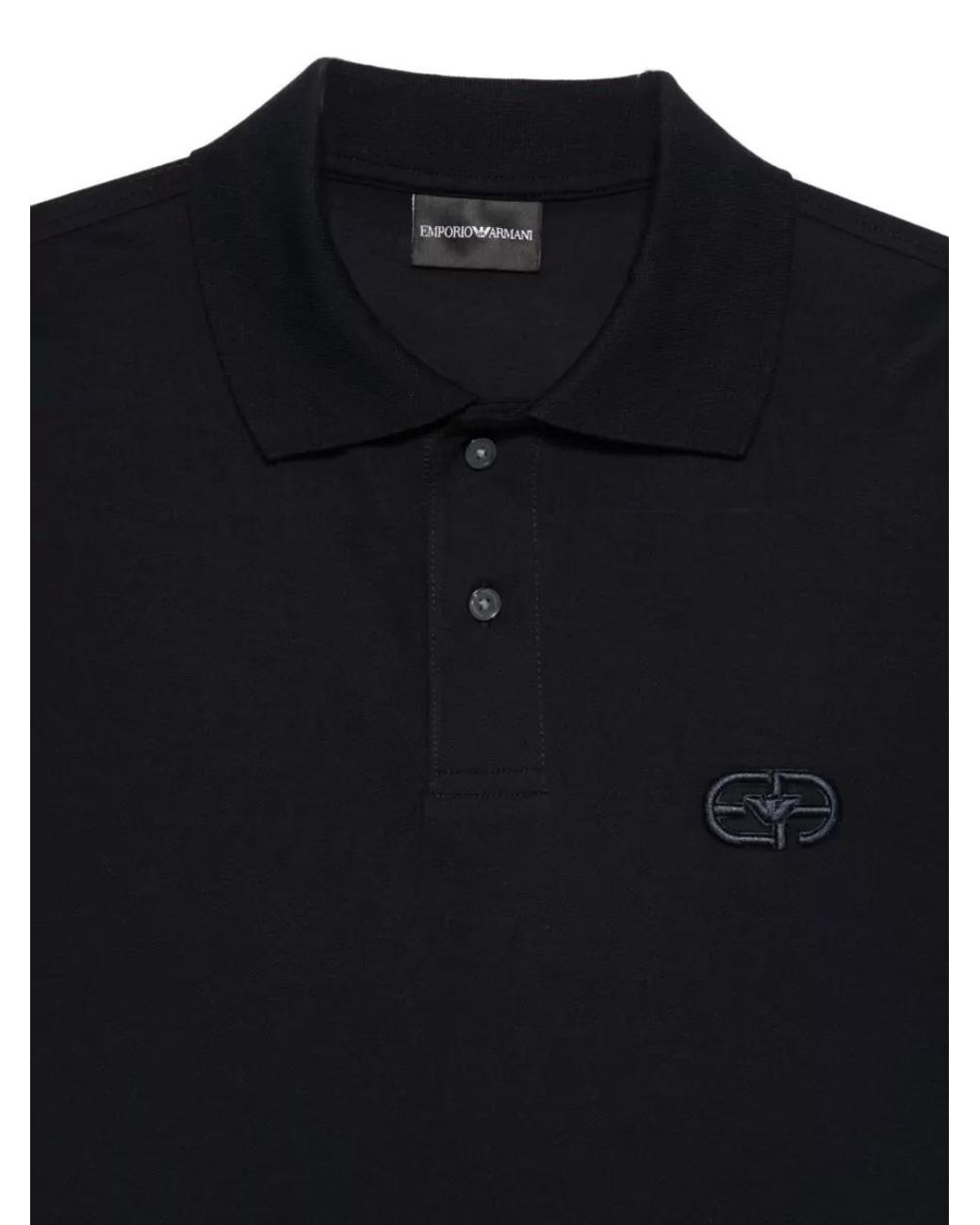 Emporio Armani Black Cotton Short-Sleeve Polo Shirt for men