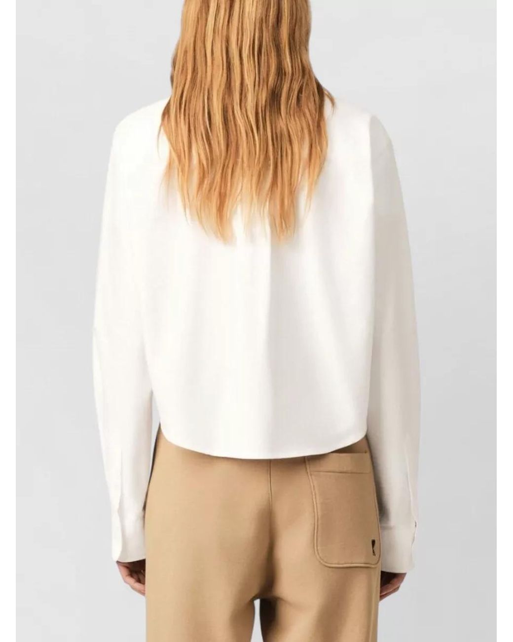 AMI White Cotton Cropped Shirt