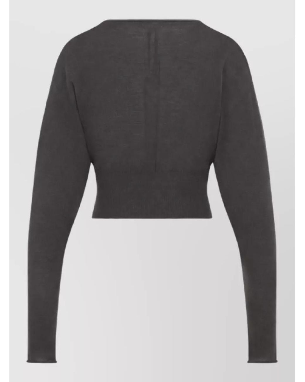 Rick Owens Gray Wool Fine-Knit Cropped V-Neck Sweatshirt