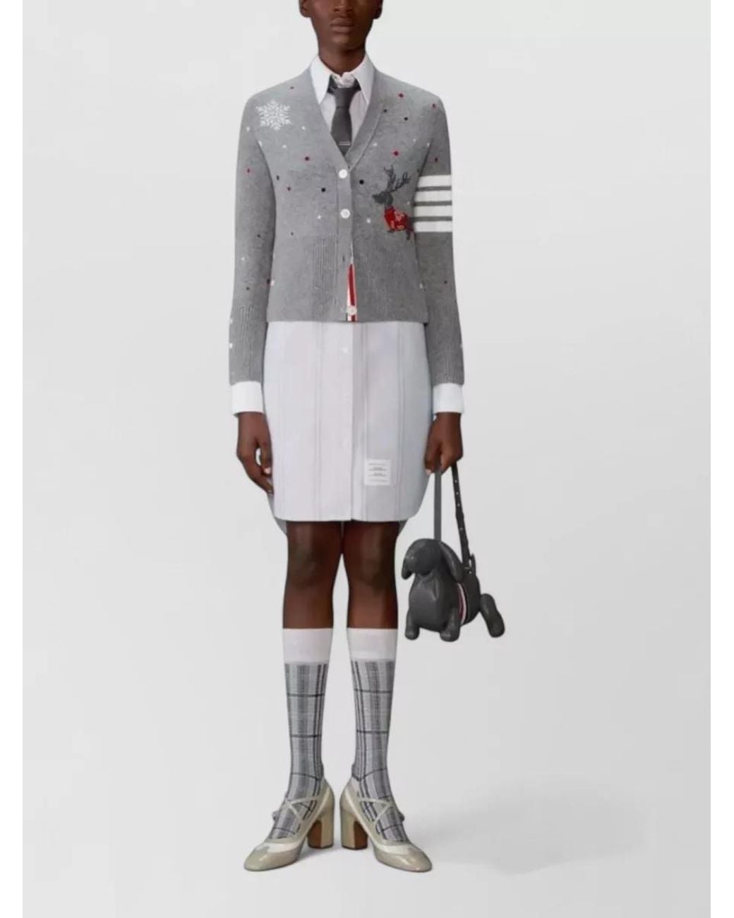 Thom Browne White Striped Cotton Point Collar Long-Sleeve Knee-Length Shirt Dress