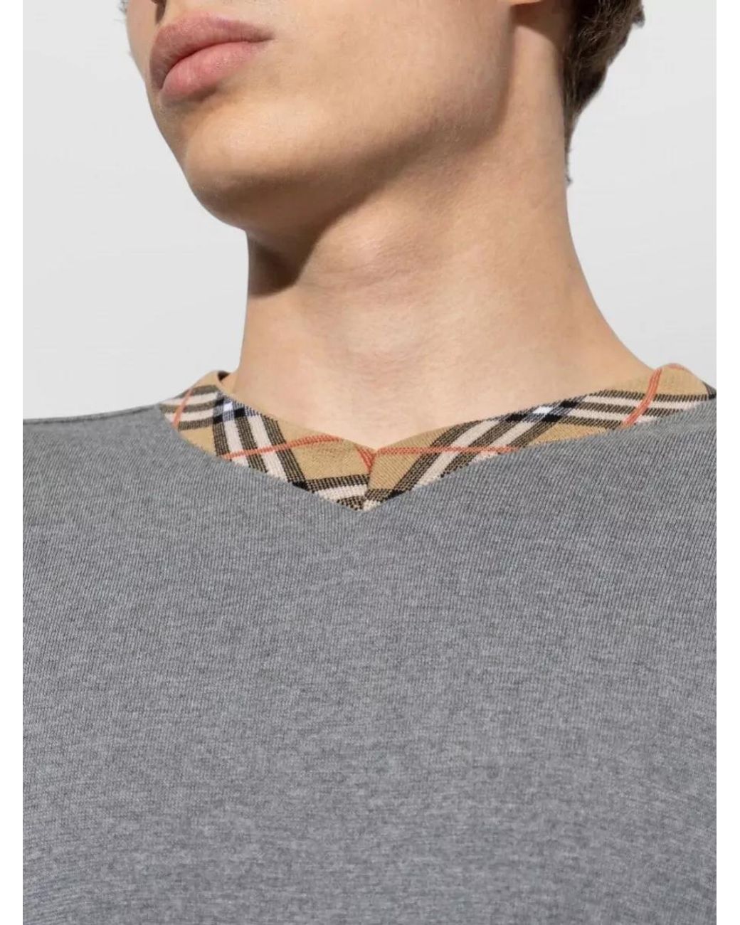 Burberry Gray Wool V-Neck Ribbed Sweater for men