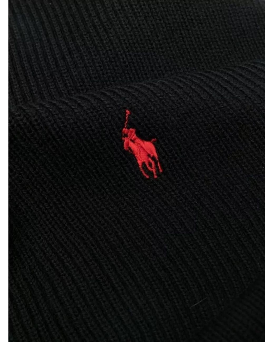 Ralph Lauren Black Ribbed Wool Scarf for men