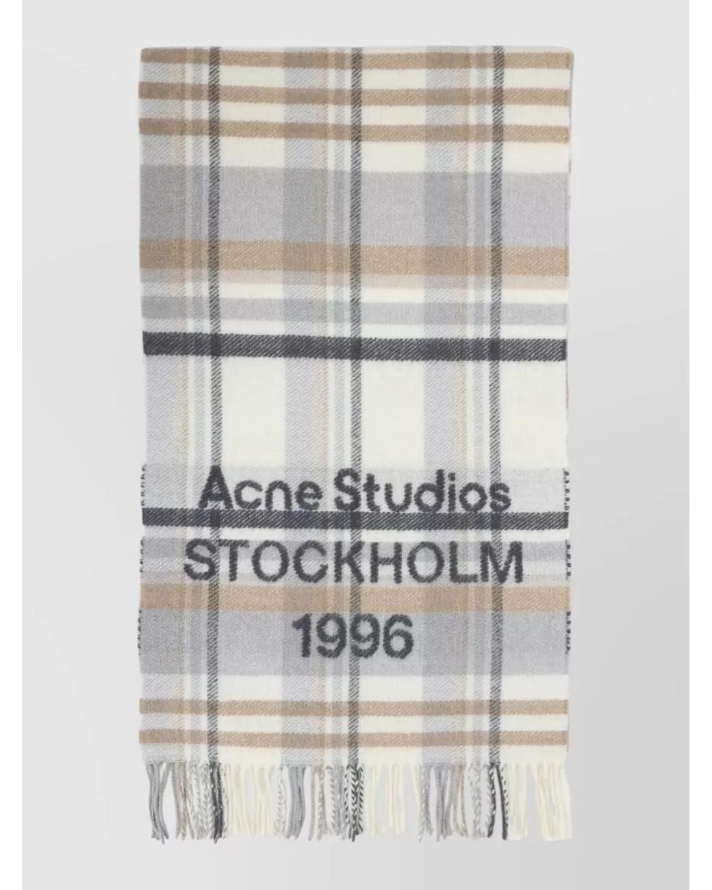 Acne Gray Wool Cashmere Checked Scarf