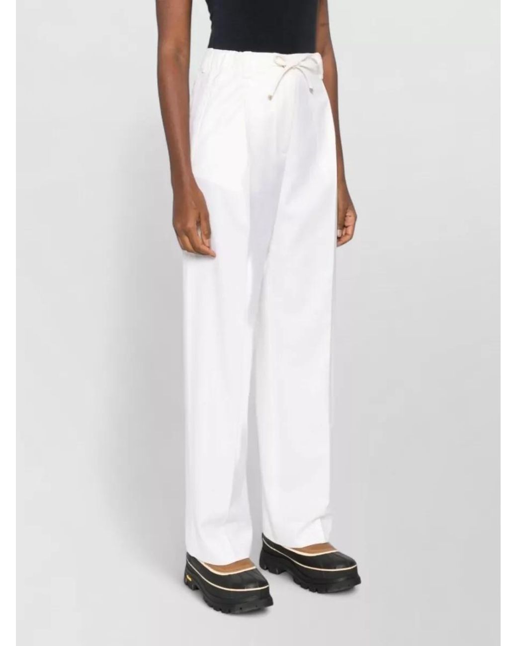 Moncler White Virgin Wool Pleated Straight-Leg Trousers