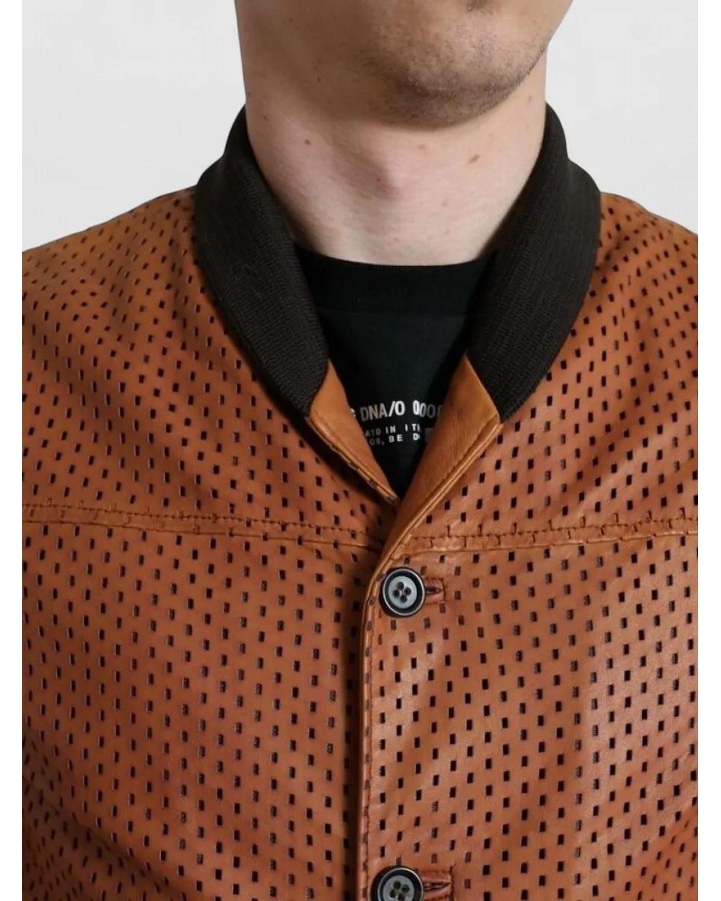 Dolce & Gabbana Black Lambskin Leather Perforated Bomber Jacket for men
