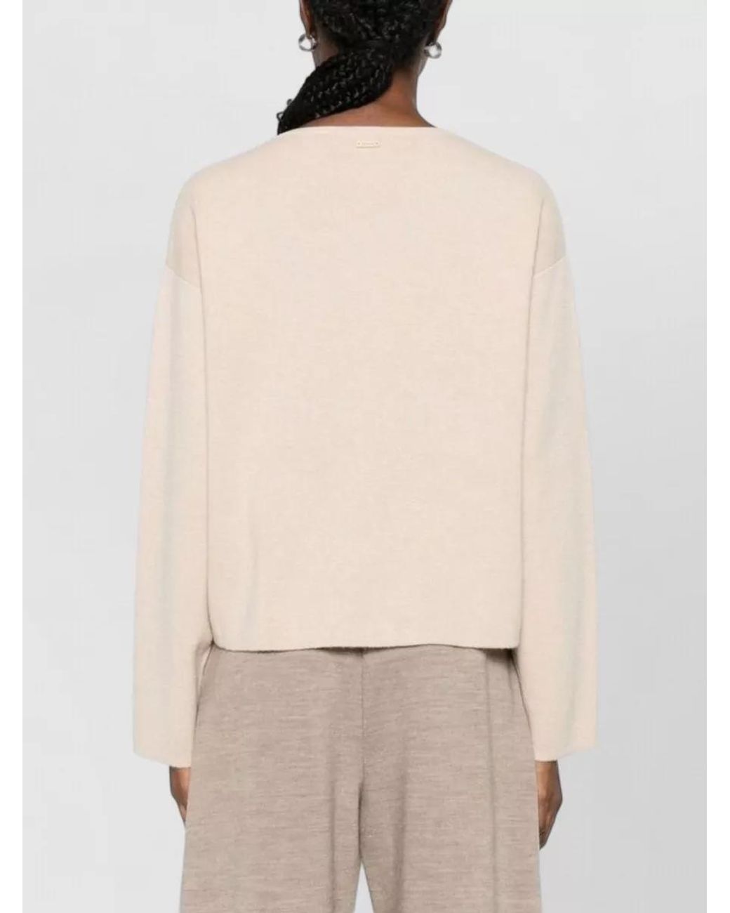 Max Mara Natural Cashmere Wool V-Neck Long-Sleeve Knitted Top