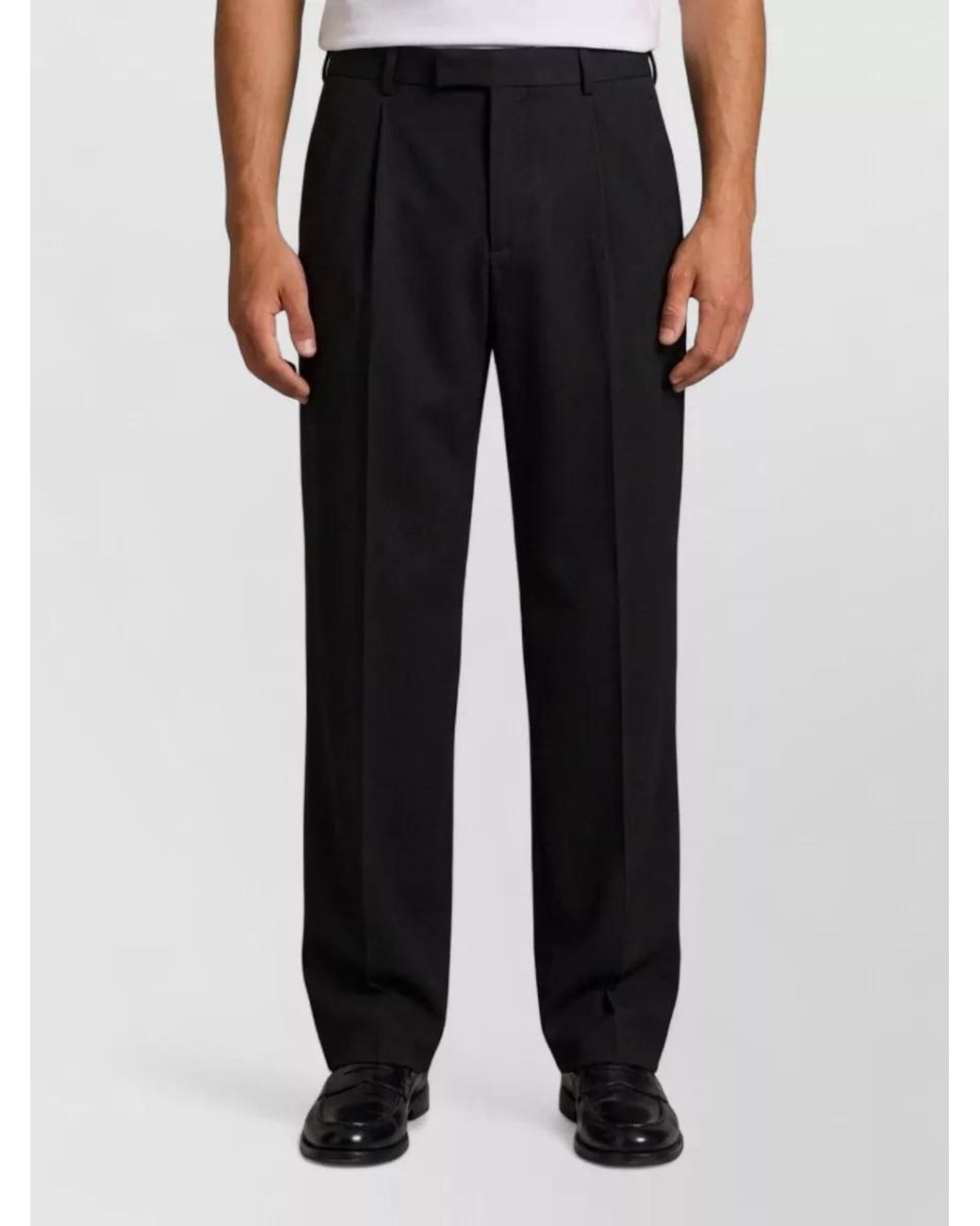 Saint Laurent Black Wool Flannel Mid-Rise Straight-Leg Pleated Trousers for men