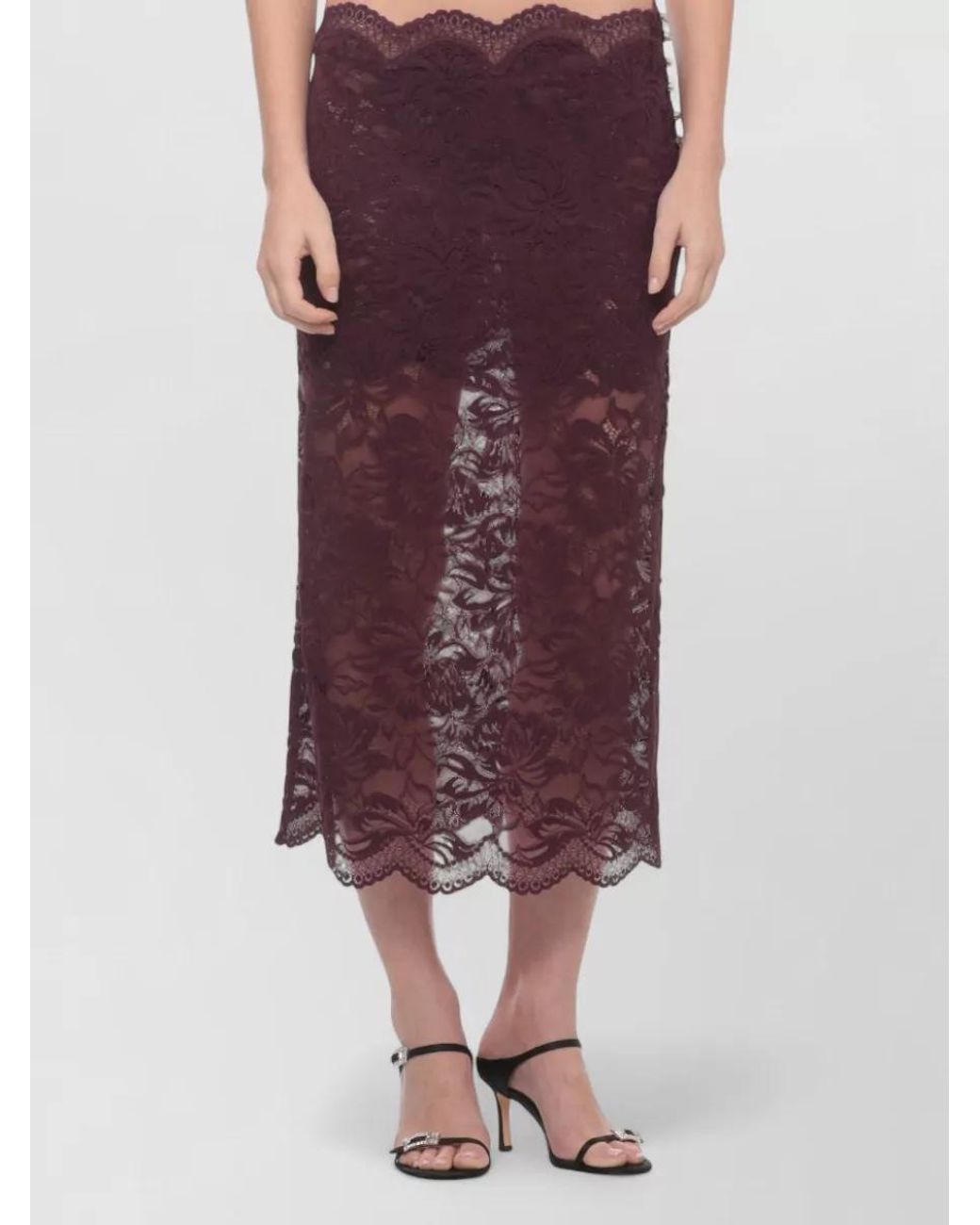 Rabanne Purple Floral Lace Midi Pencil Skirt